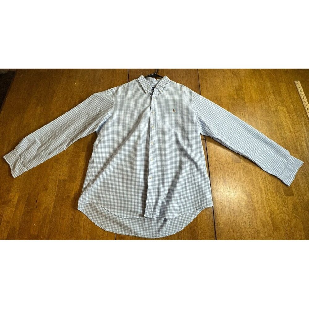 RALPH LAUREN Size XXL Oxford Pale Blue / White Gingham Mens Shirt Mint Condition